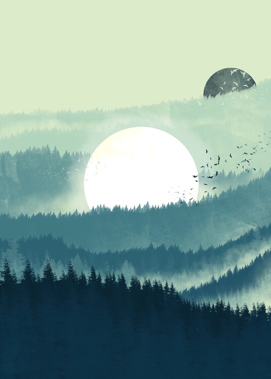 Illustration Forrest moon landscape