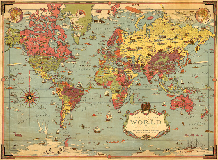 Karta Mercator map of the world. By Ernest Dudley Chase 1931