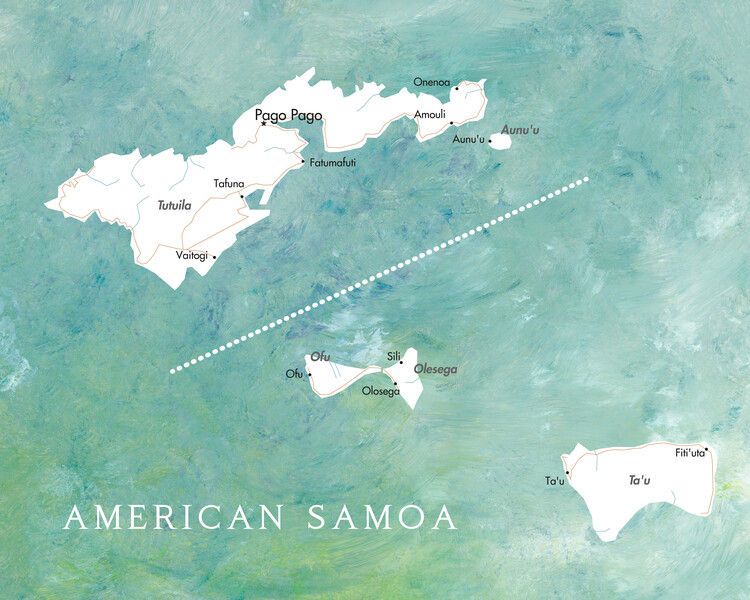 Kartta Map of American Samoa ǀ Kaikki kaupunkikartat ja maailmankartat  seinälle