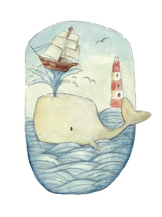 Illustration Cute Whale in the Sea