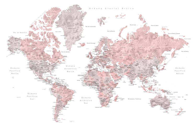 Map Mapamundi con etiquetas en español Hart