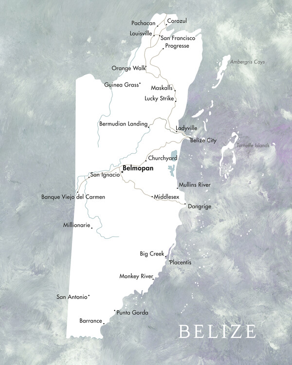 Mapa Map of Belize in muted tones
