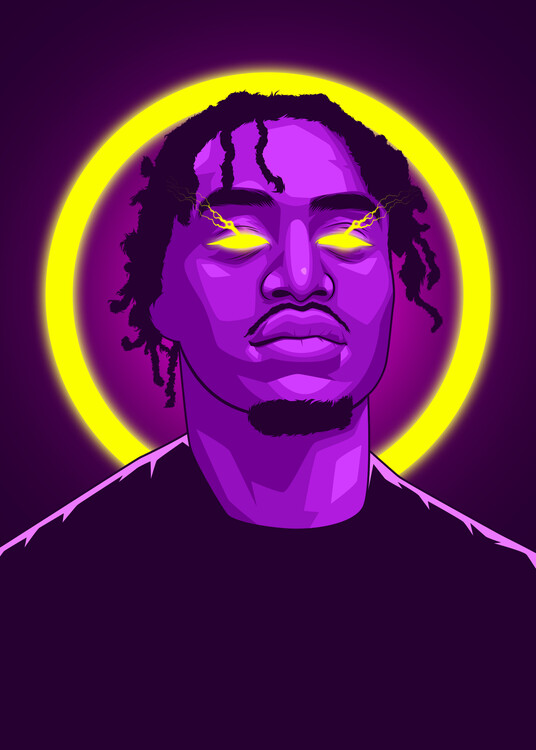 Poster de artă Lil Tjay Neon Rapper