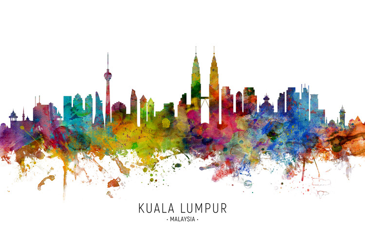 Illustration Kuala Lumpur Malaysia Skyline Cityscape Painting Watercolor