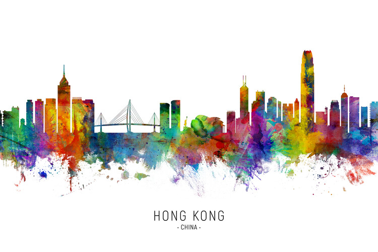 Taiteelliset kuva | Hong Kong China Skyline Cityscape Painting Watercolor |  Europosters