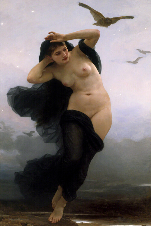 Konsttryck The Night (Vintage Dark Female Nude) - William Bouguereau
