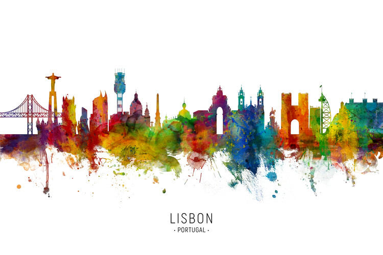 Kuva Lisbon Portugal Skyline Cityscape Painting Watercolor