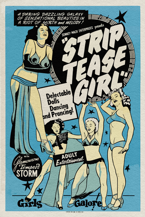 Illustration Strip Tease Girls Vintage Poster