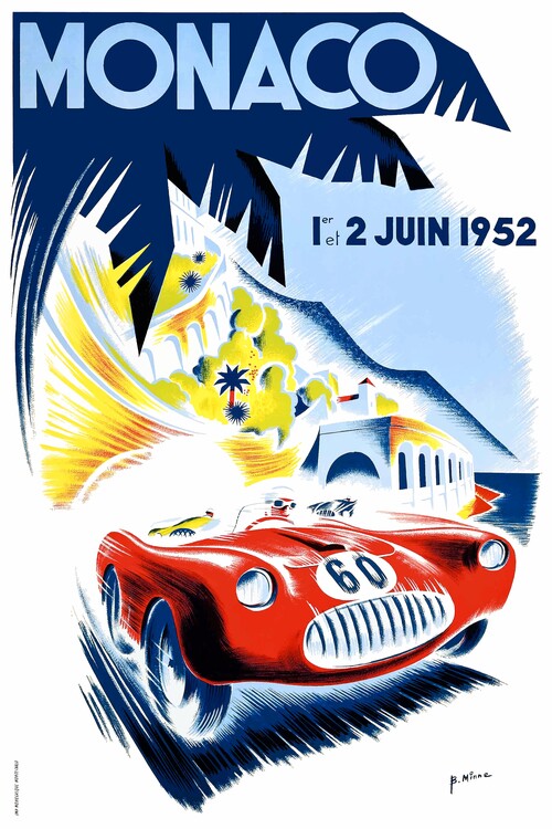 Ilustrace 1952 Monaco Grand Prix Automobile Race Poster