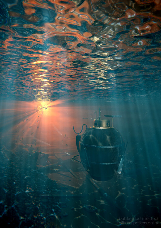 Illustration Turtle Submarine Lee Escape Underwater Scene