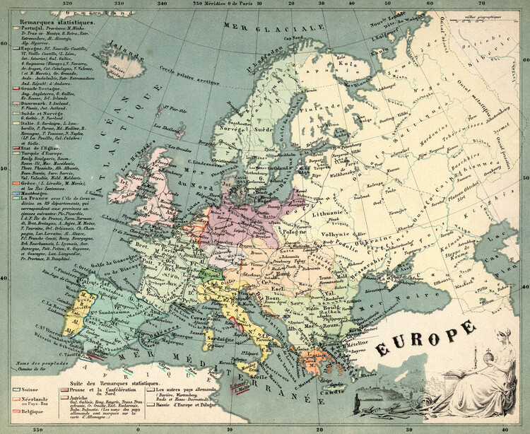 Illustration Vintage map of Europe 1865