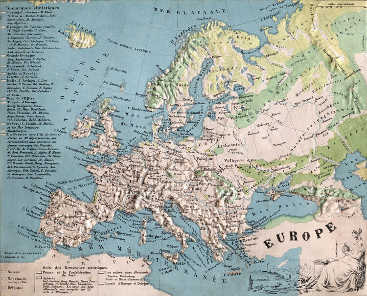 Karta 3D raised Relief map of Europe