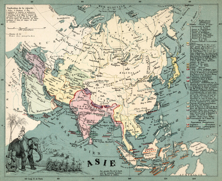 Kartta Asie, 1865