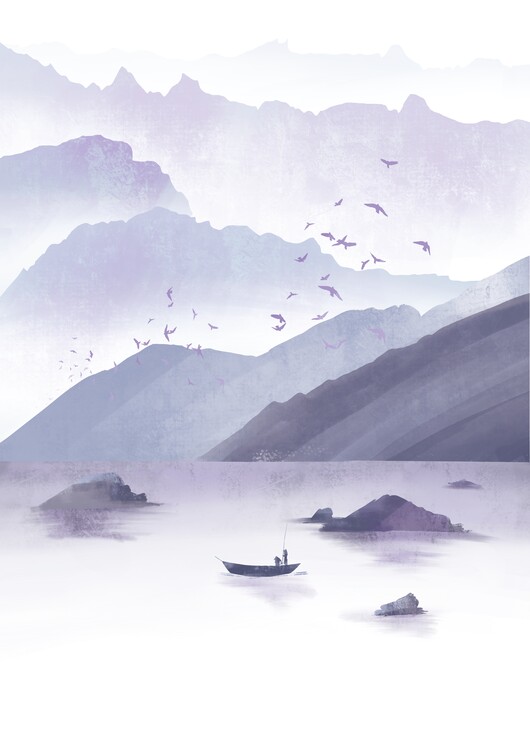 Illustration Purple lake - landscape