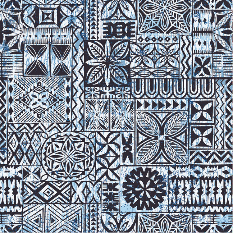 Illustration Hawaiian style tapa cloth motifs tribal fabric