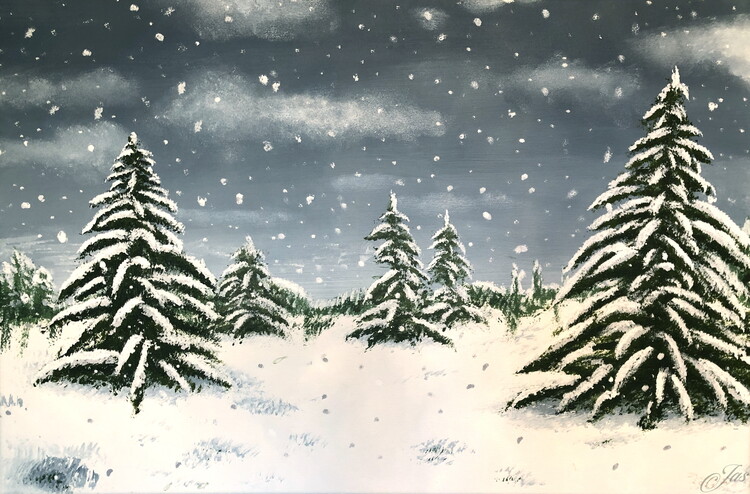 Ilustrace Winter Evening - Landscape Painting