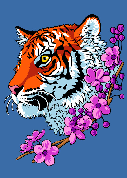Illustration Tattoo flower tiger