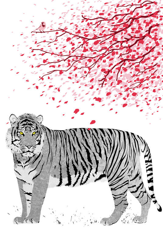 Canvas Print Water color tiger cherry tree