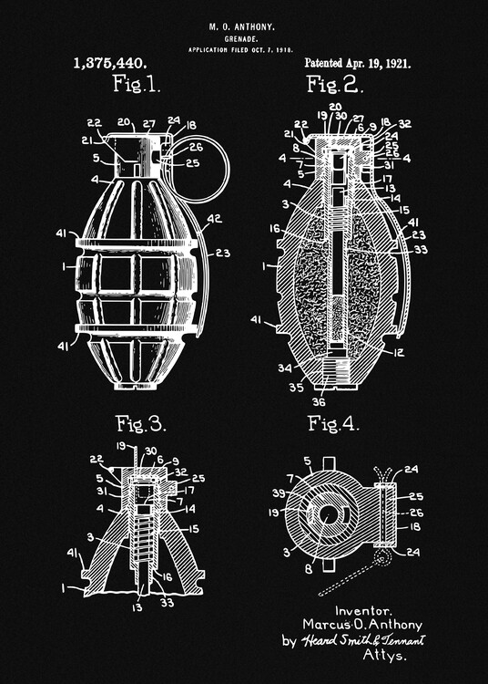 Illustration 1918 Grenade Patent Art