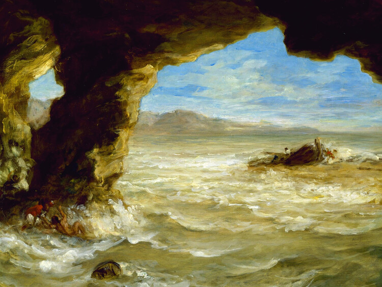 Canvastavla Shipwreck on the Coast (Vintage Seascape) - Eugène Delacroix