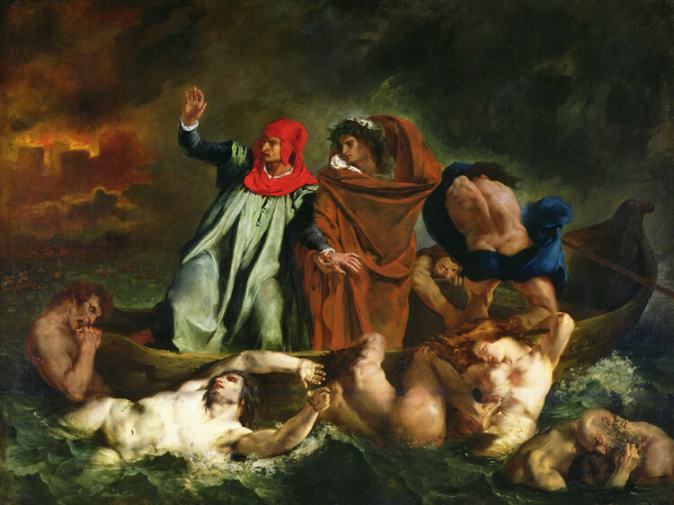 Konsttryck The Barque of Dante (Vintage Dante and Virgil in Hell Painting) - Eugène Delacroix