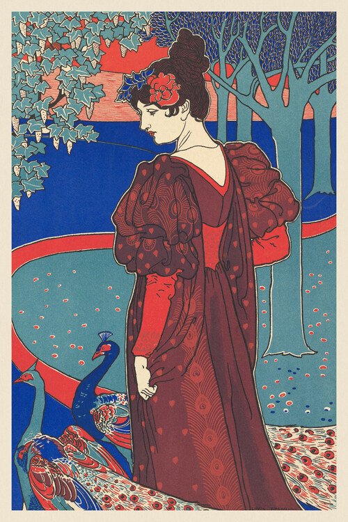 Fine Art Print The Woman & The Peacocks (Beautiful Vintage Female Portait) - Louis Rhead