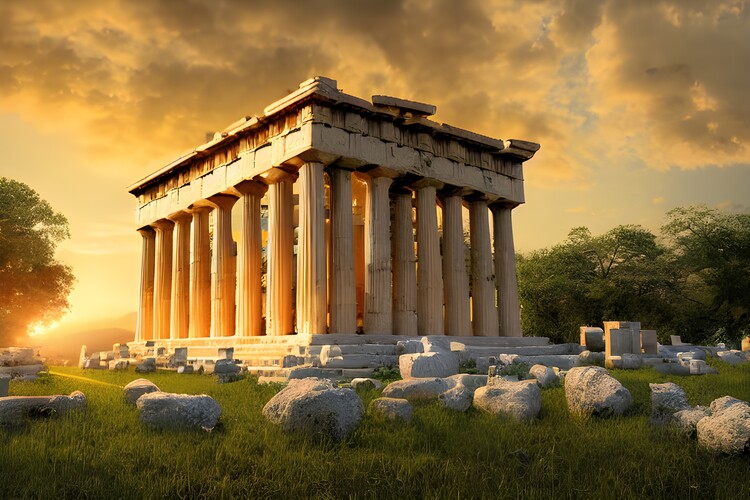 Illustration Greek Temple at Sunset