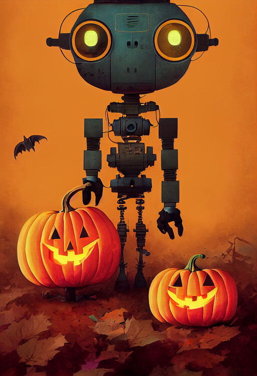илюстрация Robot and Pumpkins | Halloween