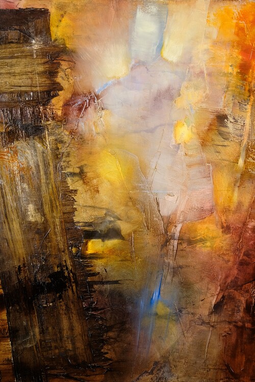 Canvas Print Crossing - abstract composition in yellow and gold with a little bit blue