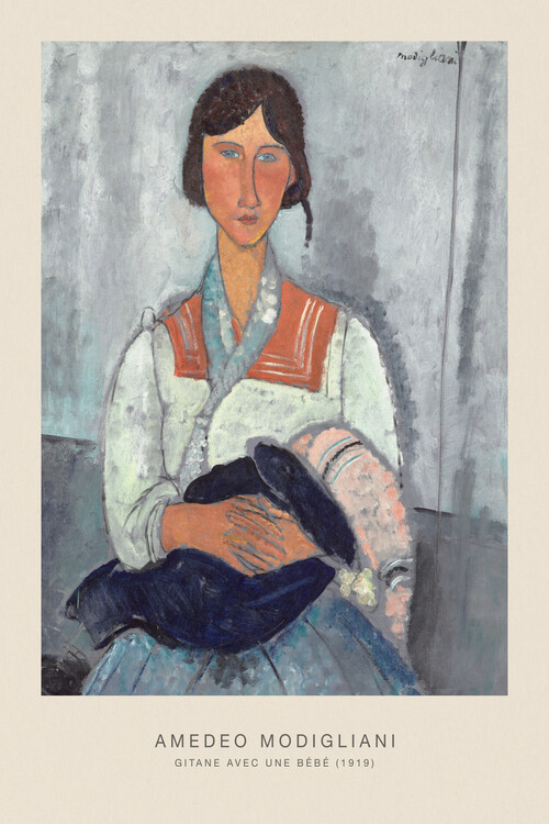Artă imprimată Gitane avec une bébé (Portrait of a Gypsy Lady & Baby) - Amedeo Modigliani