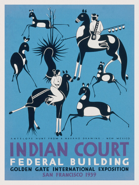 Ilustrace Antelope Hunt from a Navaho Drawing - Golden Gate International Exposoition, San Francisco (Vintage Graphic Ad Poster)