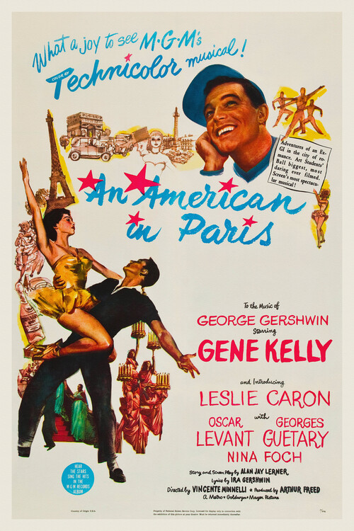 Kunsttryk An American in Paris, Ft. Gene Kelly (Vintage Cinema / Retro Movie Theatre Poster / Iconic Film Advert)