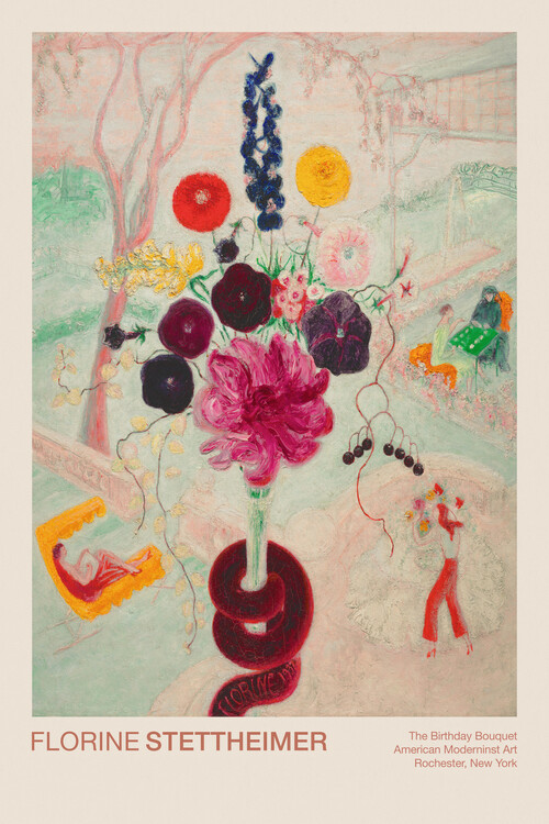 Kunstdruk The Birthday Bouquet (Retro / Festive / Camp / Pink / Shopping) - Florine Stettheimer