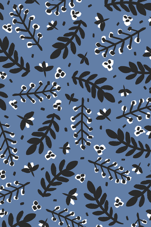 Wallpaper Mural Branches And Berries (Blue)