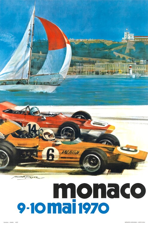 Illustrasjon 1970 Monaco Grand Prix Racing Poster