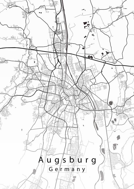 of Augsburg Germany Map white ǀ Maps of cities and countries for your wall