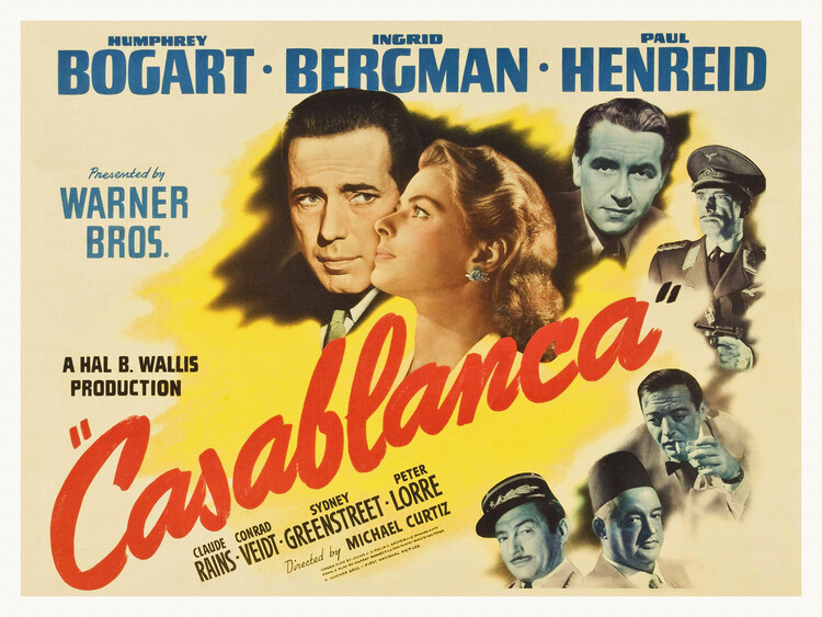 Taidejäljennös Casablanca (Vintage Cinema / Retro Theatre Poster)