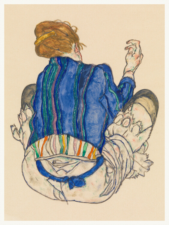 Canvas Print Seated Woman, Back View (Female Portrait) - Egon Schiele
