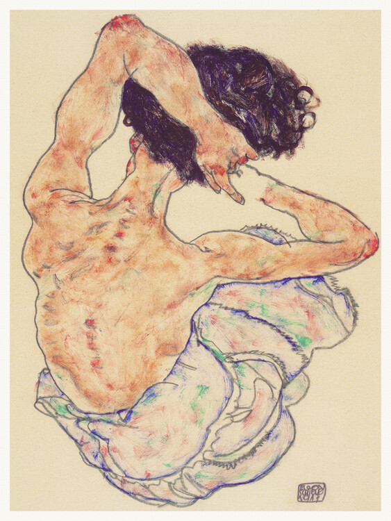 Obraz na plátně Seated Back Nude (Female Portrait) - Egon Schiele