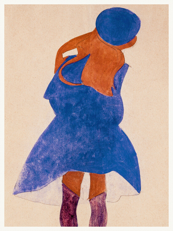 Obrazová reprodukce Girl in a Blue Coat (Female Portrait) - Egon Schiele