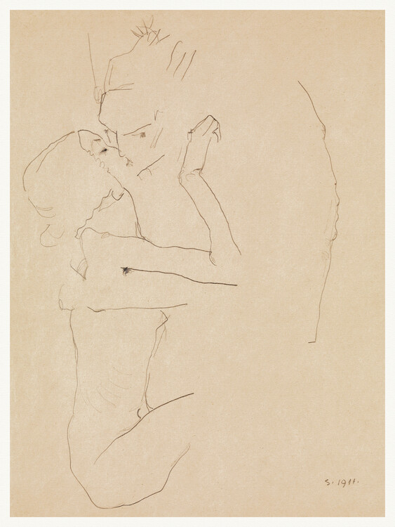 Reprodukcja The Kiss (Line Drawn Sketch) - Egon Schiele