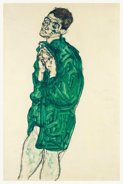 Obraz na plátně Man in a Green Shirt (Male Nude Portrait) - Egon Schiele