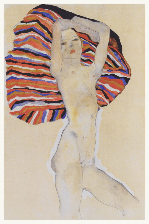 Fine Art Print Girl on a Coloured Cloth (Female Nude) - Egon Schiele