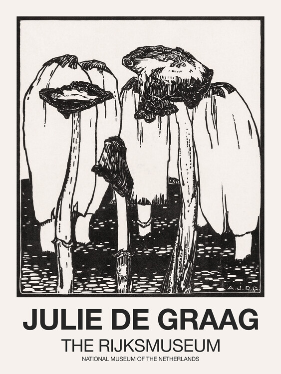 Umelecká tlač Ink Mushrooms (Graphic Black) - Julie De Graag