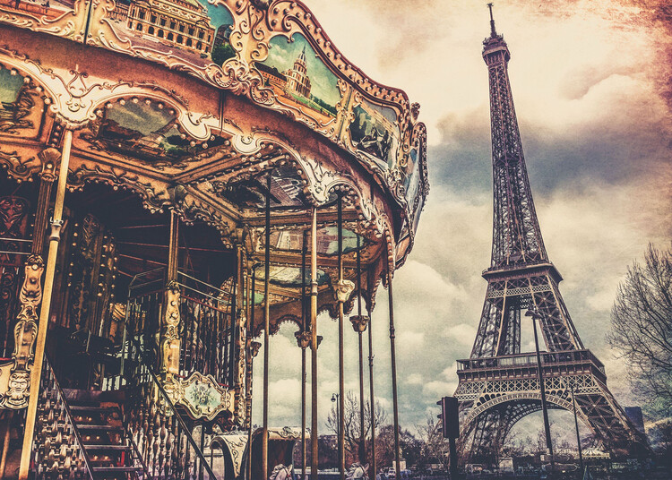 Art Photography Retro Eiffel Tower Carousel World Top