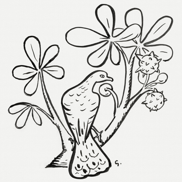 Illustration Pigeon on a Chestnut Branch (Retro Graphic) - Leo Gestel