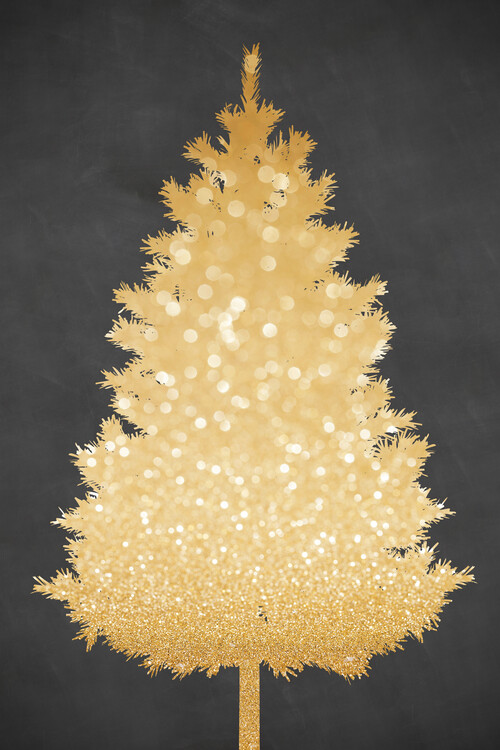 Ilustração Chalkboard and gold bokeh holiday tree
