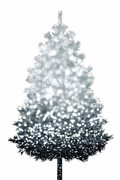 Ilustração Silver bokeh holiday tree silhouette