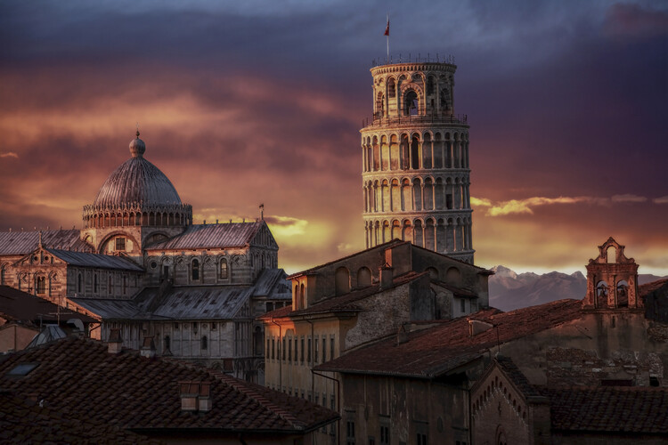 Dusk Vacation Travel Featuring The Leaning Tower Of Pisa Powerpoint  Background For Free Download - Slidesdocs