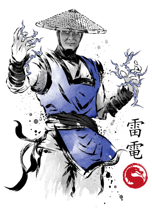 Impressão de arte Thunder God sumi e